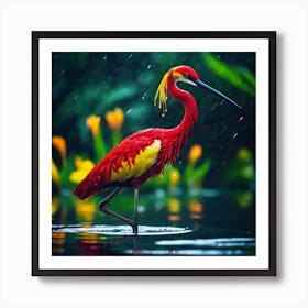 Red and Yellow Crested Wading Bird Art Print