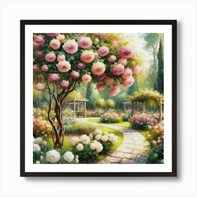 Rose Garden, Acrylic Style Painting Art Print