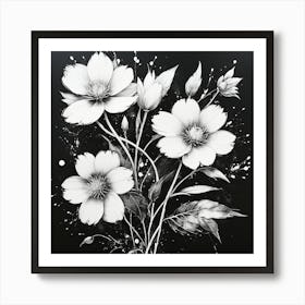 Flowers In Black And White Art Print