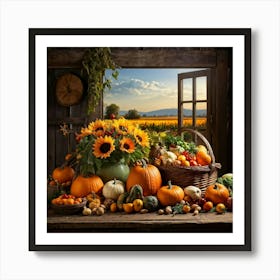 Abundant Autumn Harvest Fresh Seasonal Vegetables Cornucopia Overflowing Pumpkin Centerpiece Nat 2 1 Art Print