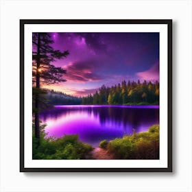 Purple Lake At Night Art Print