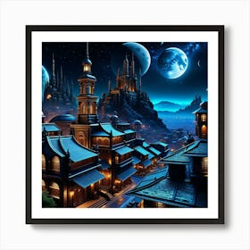 Fantasy City At Night 6 Art Print