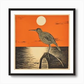 Retro Bird Lithograph Dunlin 4 Art Print