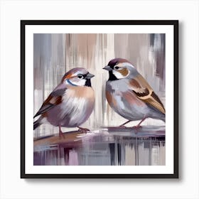 Firefly A Modern Illustration Of 2 Beautiful Sparrows Together In Neutral Colors Of Taupe, Gray, Tan (46) Art Print