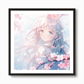 Anime Girl In Cherry Blossoms Art Print