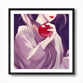 Anime Girl Holding A Red Apple Art Print