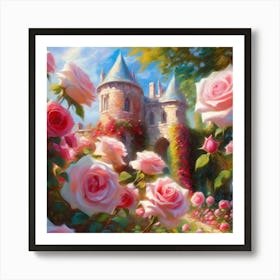 Castle Rose Garden with Pink Roses 2 Art Print