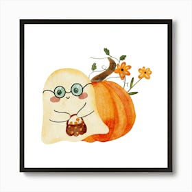 Adorable trick or treat Ghost Pumpkin Art Print