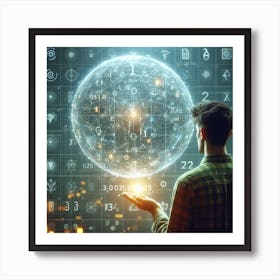 Man In Front Of A Digital Sphere Art Print