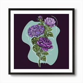 Hydrangeas - Violet Purple Vintage Aesthetic Botanical Floral Bouquet Digital Painting Art Print