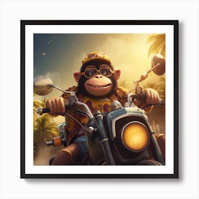 Monkey On A Motorcycle 1 Art Print