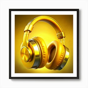 A Pair Of Over Ear Headphones In Glossy Gold Art Print