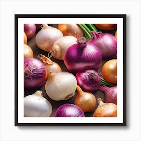 Onions On A Brown Background Art Print