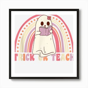 Trick Or Teach Groovy Ghost Vintage Retro Rainbow Halloween Art Print