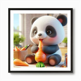 Panda Bear Eating Carrots Art Print