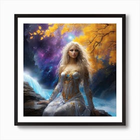 Luis Royo Beautiful Woman With Long Yellow and White Hair Fantasy Art Print