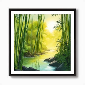 A Stream In A Bamboo Forest At Sun Rise Square Composition 309 Art Print