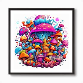 Colorful Psychedelic Mushrooms Art Print