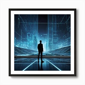 Futuristic Man In Futuristic City 2 Art Print