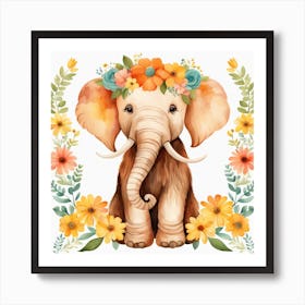 Floral Baby Mammoth Nursery Illustration (21) Art Print