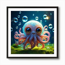 Firefly Photorealistic, Highly Detailed, Color, Cute, Cthulhu, Big Eyes, Soap Bubbles, Floating, Air (11) Art Print