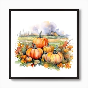 Group Of Pumpkins In Watercolour Illustration 5 Art Print