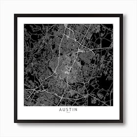 Austin Black And White Map Square Art Print