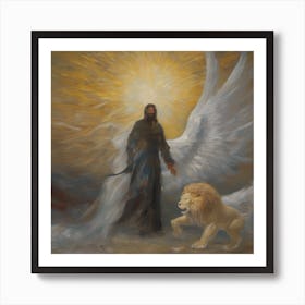 The Angel Of The Lord Protecting His Daughter, The Prowling Lion Enemy Of Darkness Vs Light & Daughter Of Yahweh Wan Gogh Impressionism Art Print