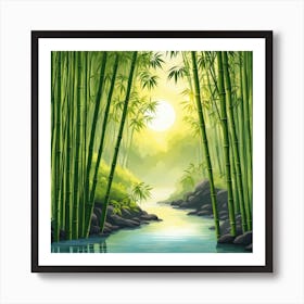 A Stream In A Bamboo Forest At Sun Rise Square Composition 186 Art Print