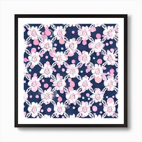 Pink And Blue Flowers Art Print