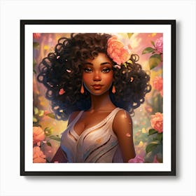 Artwork of An Afro Melanin Queen with Crown of Flowers Art Print
