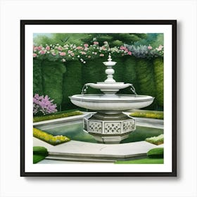 Fountain In The Garden 4 Art Print