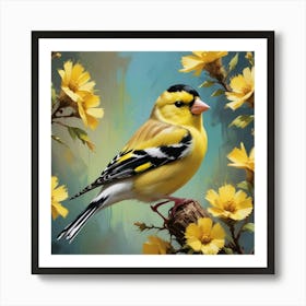 Maximalist Bird Painting American Goldfinch 1 Art Print 1 Art Print