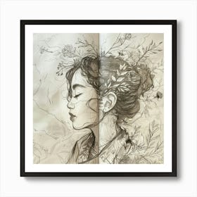 Asian Girl With Flowers Art Print