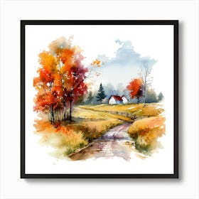 Watercolor Autumn Landscape 24 Art Print