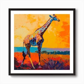 Warm Tones Of Giraffe Walking Through The Grass 2 Art Print