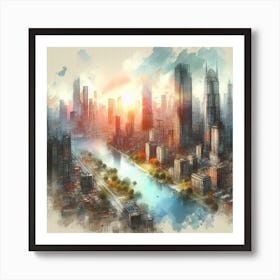 Chicago Cityscape Watercolor Painting Art Print