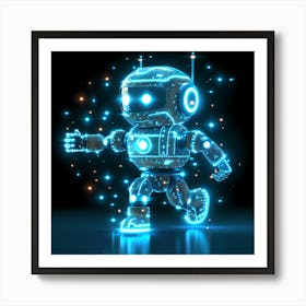 Blue Robot Technology Glowing Art Print