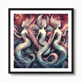 Three Mermaids Art Print