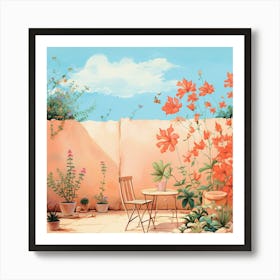 Garden In The Sun - Coral Colored Patio Art Print