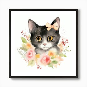 Kitty With Flowers Art Print