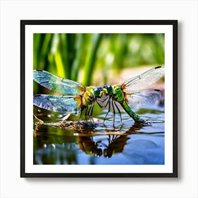 Nature Dragonfly Mating Couple Insect Sitting Duck Pond Lively Dvd Fauna Wild Animal Gras (5) Art Print