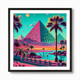Pyramids And Palm Trees Art Print