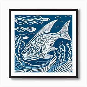Fish In The Sea Linocut 6 Art Print