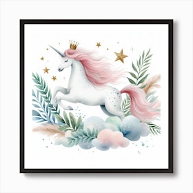 Unicorn Watercolour In Autumn Colours 2 Art Print by Tiny Wonders