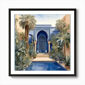 Jardin Majorelle Morocco Modern Blue Illustration Art 1 Art Print