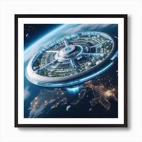 Spaceship Orbiting Earth Art Print