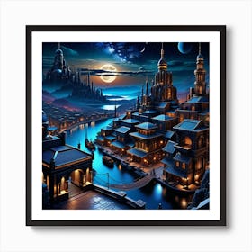 Fantasy City At Night 34 Art Print