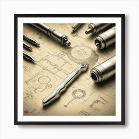 Tools And Blueprints Art Print