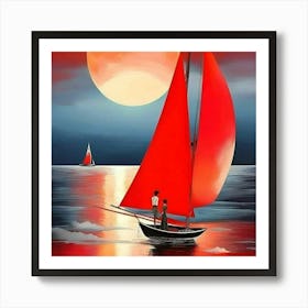 Sailboats At Night Art Print